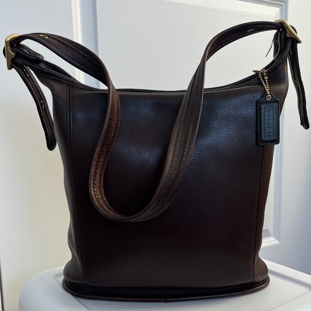 VINTAGE COACH~ 9060 BROWN Legacy Slim Duffle Sac Leather Zip Shoulder Bucket Bag